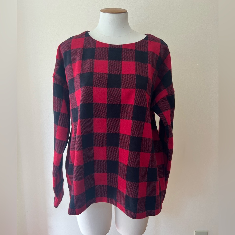 J.Jill Red Plaid Sweater Top L
